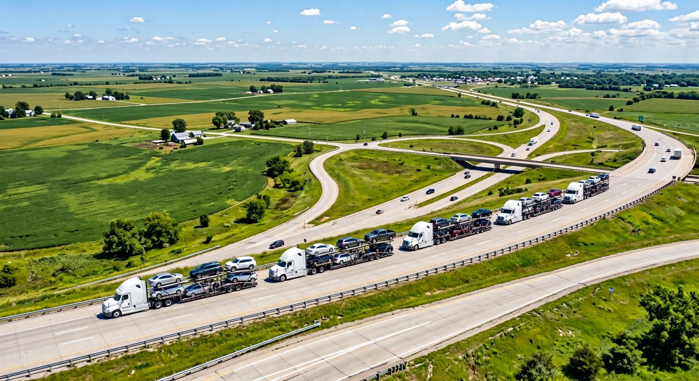 Safe Ride Auto Transport nationwide fleet of car carriers in convoy